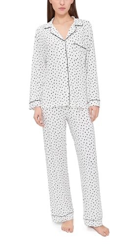 Eberjey Women's Gisele Printed Long Pajama Set, Heart To Heart Black/Black, L | Amazon (US)