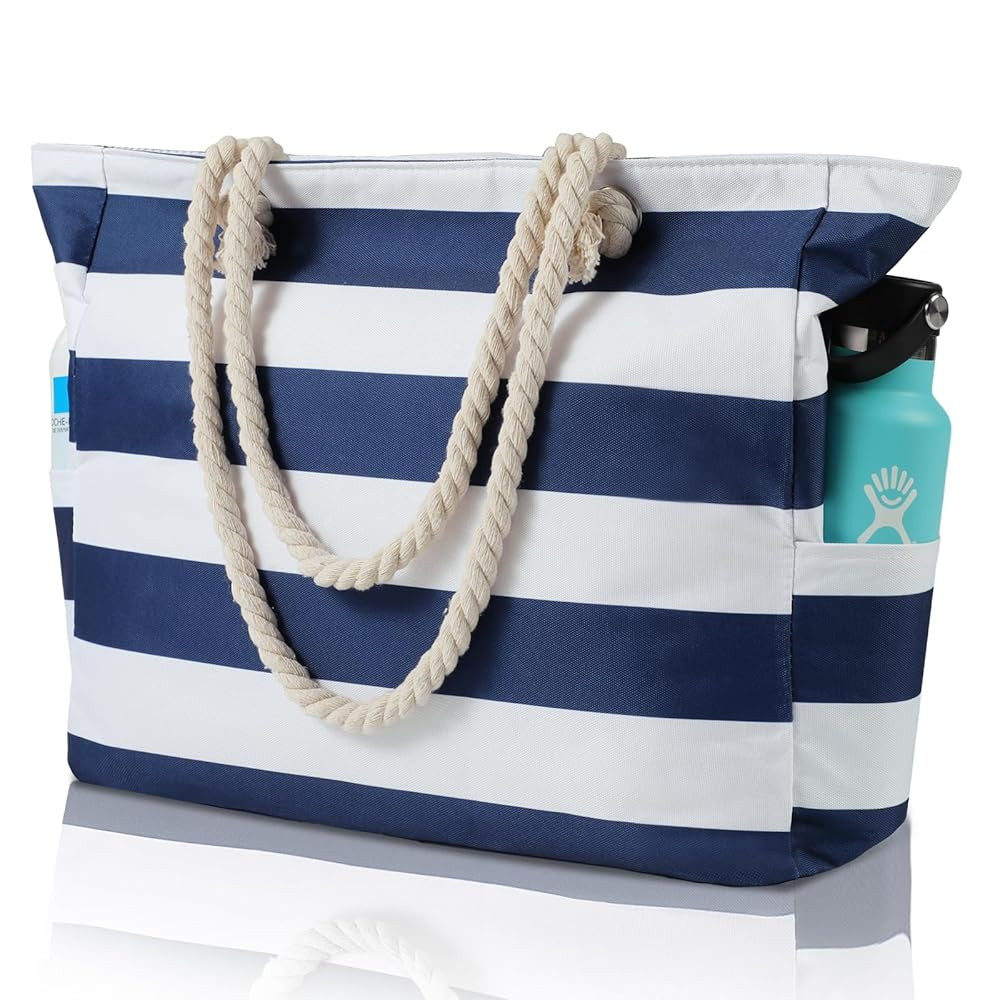 Clothirily Beach Bag for Women - Large Beach Tote Bag, Waterproof Sandproof Beach Bag with Zipper... | Amazon (US)