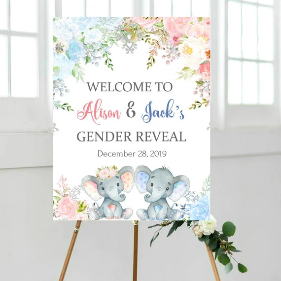Printable Elephant Gender Reveal welcome sign, blue and pink, elephant pink and blue, Baby shower... | Etsy (US)