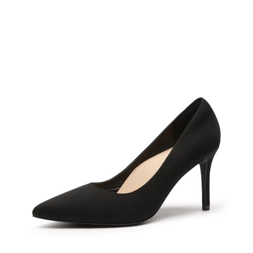 DREAM PAIRS Women's High Heels Pump Closed Pointed Toe Slip On Stiletto Dress Shoes Fashion Wedding Bridal Work Office Comfortable Pumps Shoes,Size 7.5,Black-Suede,SDPU25095W | Amazon (US)