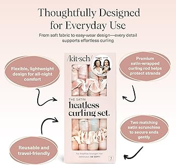 Kitsch Satin Heatless Curling Set – Heatless Curls Overnight with 34" Hair Curler & 2 Satin Scr... | Amazon (US)