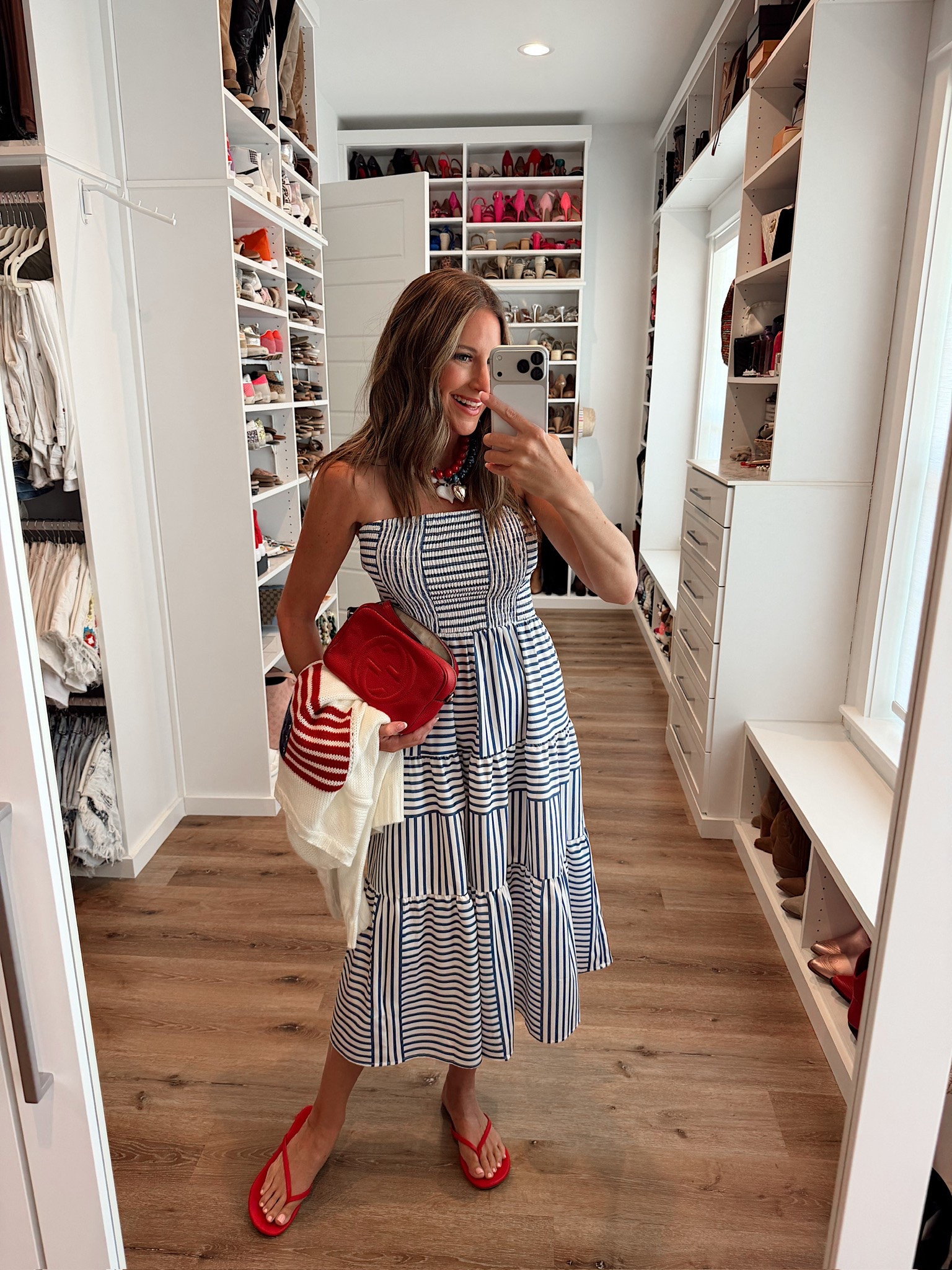 Red, white & blue 🇺🇸 in a small dress, medium flag sweatshirt, sandals and accessories - fits tts.

#LTKSeasonal #LTKootd #LTKgrwm