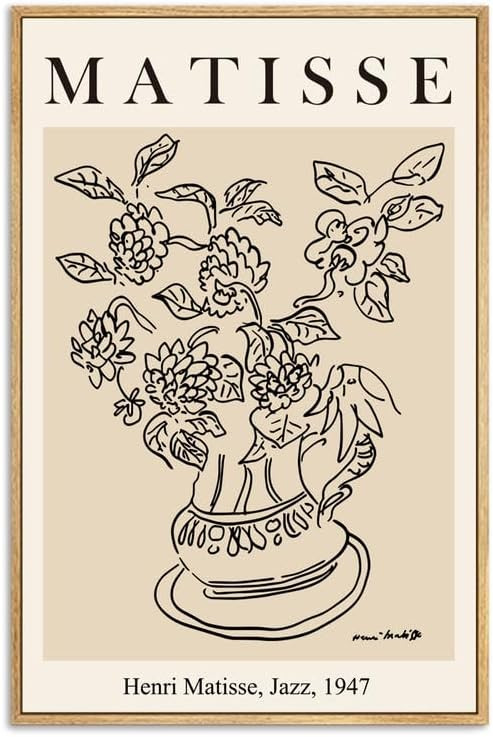 Henri Matisse Framed Wall Art,Flower Abstract Minimalist Black and Beige Vintage Canvas Painting,... | Amazon (US)