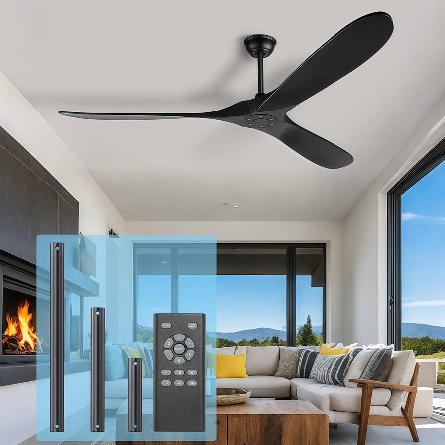 52 Inch Black Ceiling Fan No Light ，Wood Outdoor Ceiling Fans for Patios 3 Blade Propeller Reve... | Amazon (US)