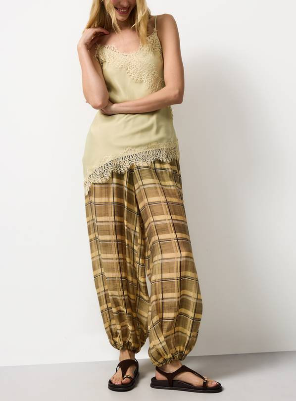 Yellow Checked Balloon Leg Trousers 16 | Tu Clothing