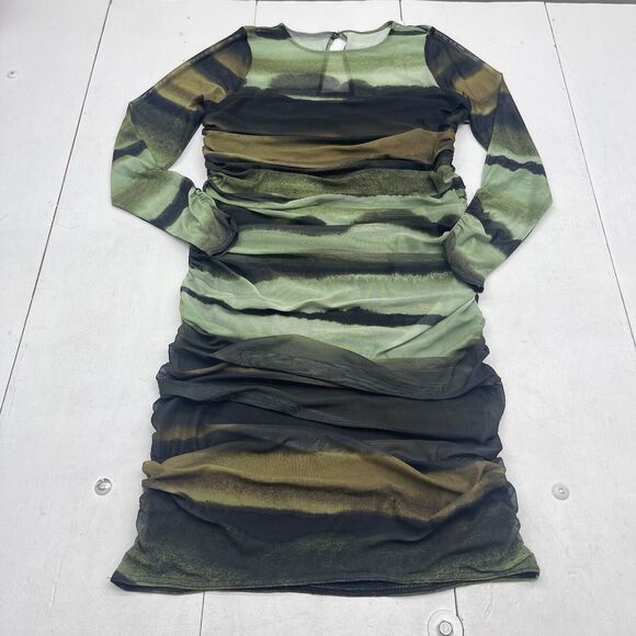 By Anthropologie Green Ruched Mock Neck Long Sleeve MIDI Dress Women’s Size 1X | Poshmark