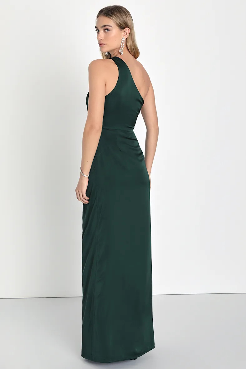 Dreaming of Elegance Emerald Satin One-Shoulder Maxi Dress | Lulus (US)