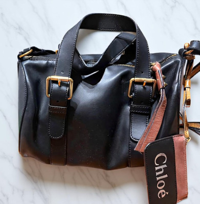 Chloe Authentic Sam Mini Boston 2way Shoulder Bag Black Crossbody Gold Hardware | eBay US