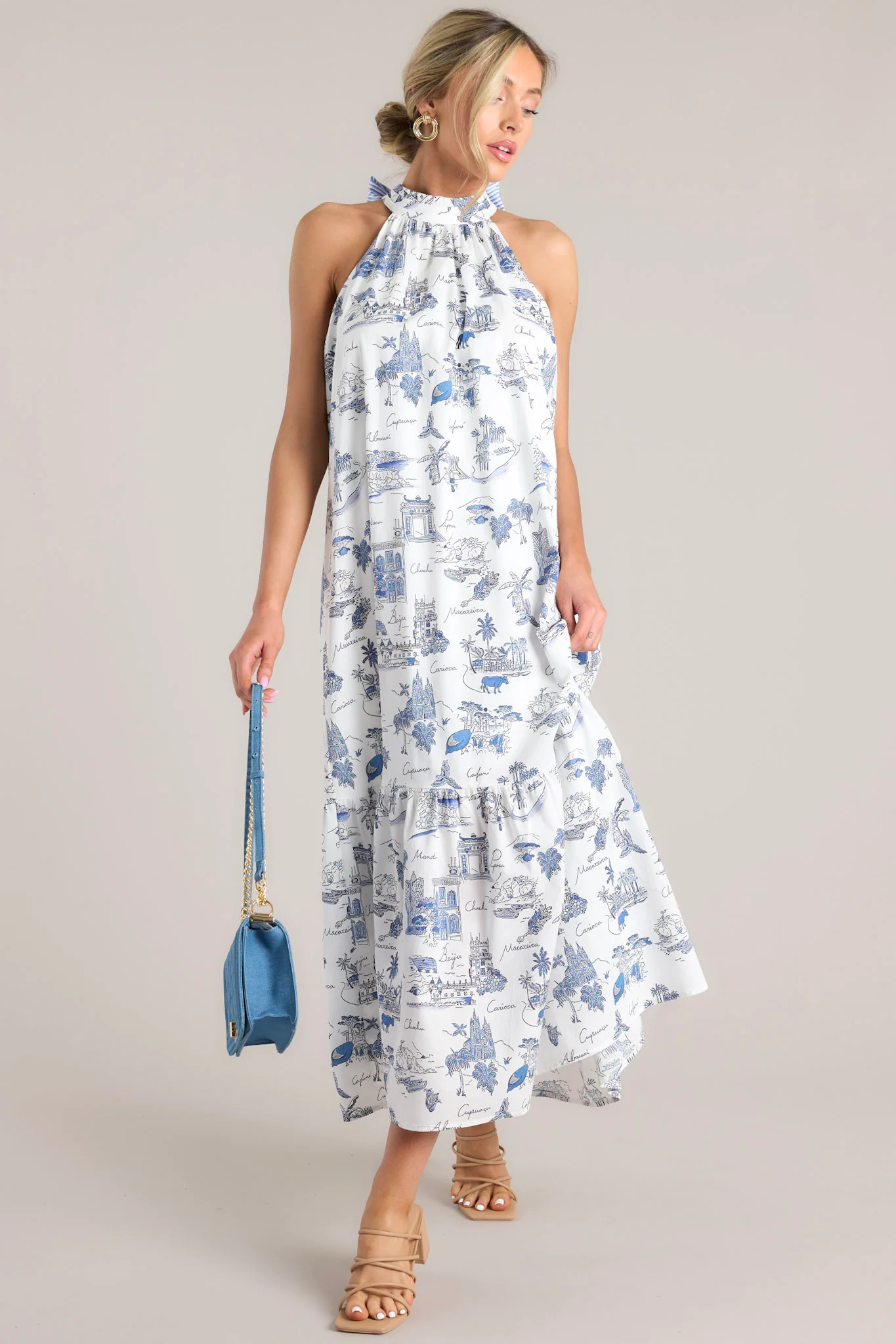 Beachside Party Blue & White Island Print Maxi Dress | Red Dress