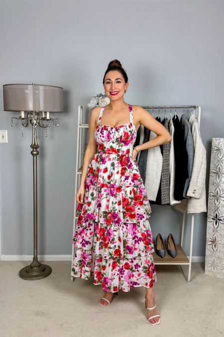 Spring dress 💕🌸

Floral tiered maxi dress with open back size small, TTS (had to tie fairly tight to lift the chest)
White strappy heeled sandals size 7, TTS

Floral dress 
Vacation dress 
Wedding guest dress 
Abercrombie dress 
Maxi dress 

#LTKSeasonal #LTKwedding #LTKSpringSale