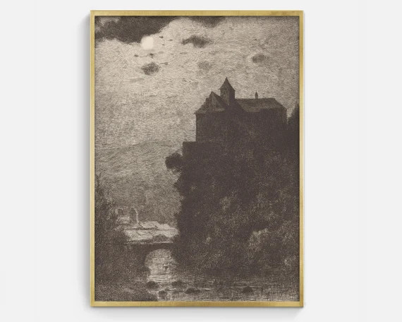 Mansion in the Moonlight  Spooky Sketch Gothic Wall Art - Etsy | Etsy (US)