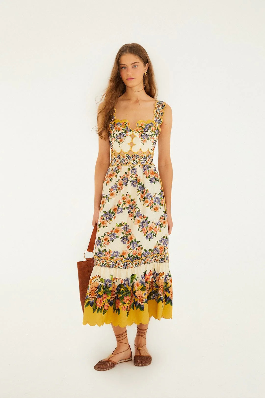 Sand Hilo Stripes Lenzing Ecovero Euroflax Midi Dress | FarmRio (US)