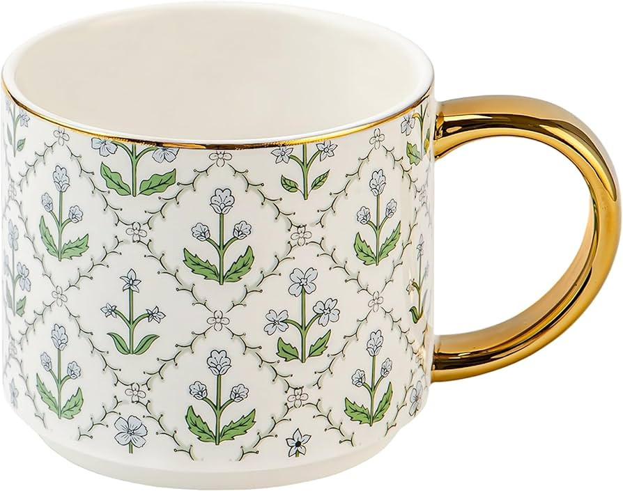 Sweet Water Decor Floral Quilted Coffee Mug, Vintage Floral Design with Gold Handle & Rim, 14oz F... | Amazon (US)