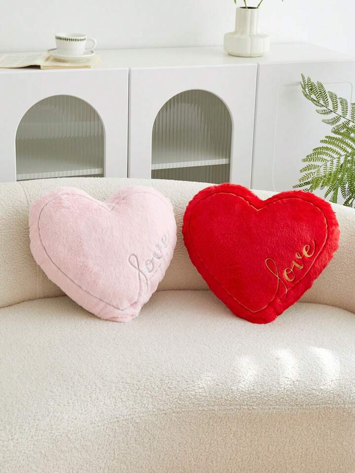 1pc Valentine's Day Pink Heart LOVE Letter Embroidery Decorative Pillowcase, Suitable For Indoor Decoration, Valentine's Day Decor, Pillow Cover Only | SHEIN