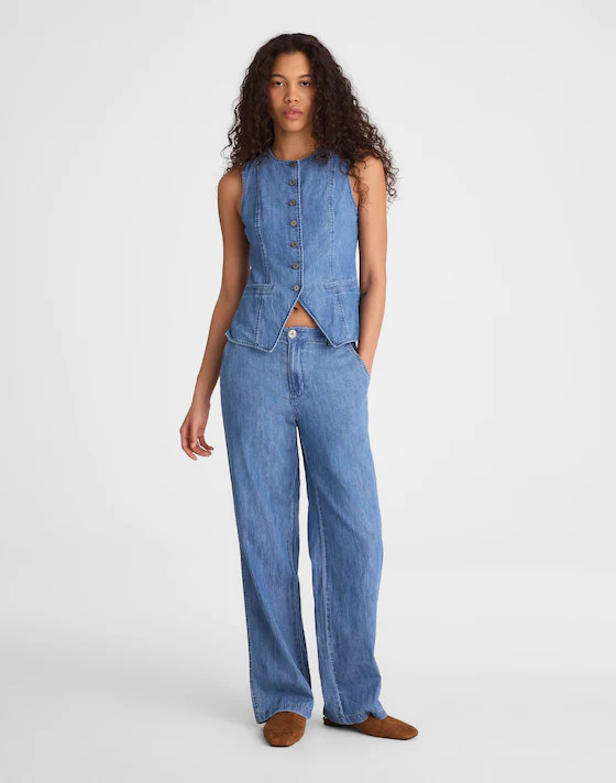 Denim Crewneck Cutaway Vest Top | Madewell