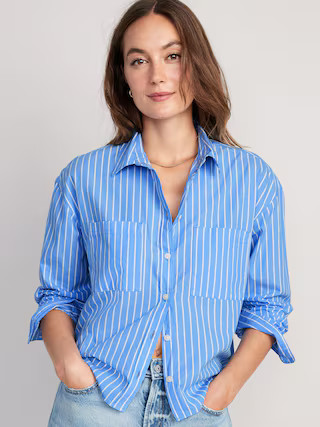 Striped Cropped Utility Boyfriend Shirt for Women | Old Navy (US)