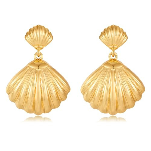HESSAWELL Gold Shell Dangle Earrings for Women Seashell Drop Dangle Earring for Women Beach Earrings Summer Earrings | Amazon (US)