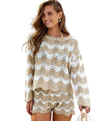 Cupshe Womens Castaway Cutie Striped Two Piece Cover Up Set | Macy's