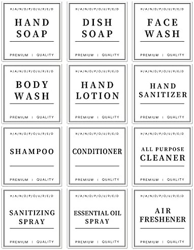 12 PCS Waterproof Soap Labels for Glass/Plastic Bottles, Farmhouse Bathroom/Kitchen Hand Soap Dis... | Amazon (US)