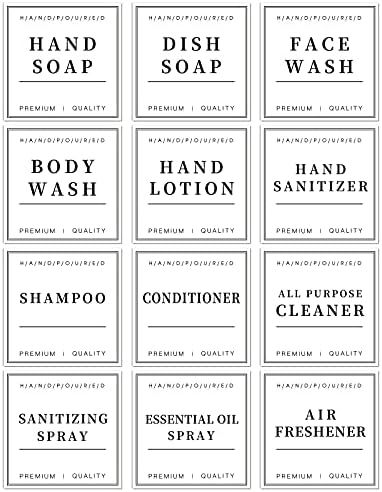 12 PCS Waterproof Soap Labels for Glass/Plastic Bottles, Farmhouse Bathroom/Kitchen Hand Soap Dis... | Amazon (US)