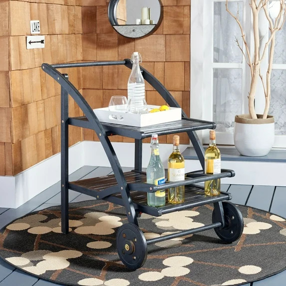SAFAVIEH Lodi Modern Outdoor Patio Tiered Tea Cart, Black | Walmart (US)