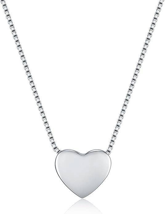 925 Sterling Silver Tiny Minimalism Floating Heart Necklace 17.5" (Silver) | Amazon (US)