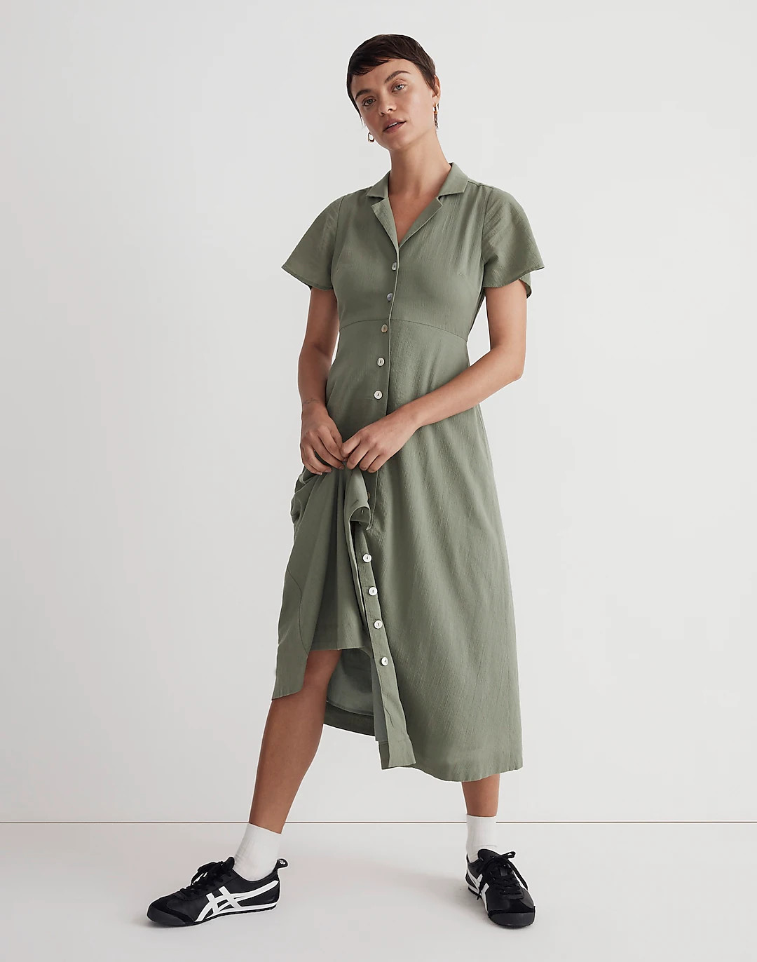 Crinkle Cotton Button-Front Midi Dress | Madewell