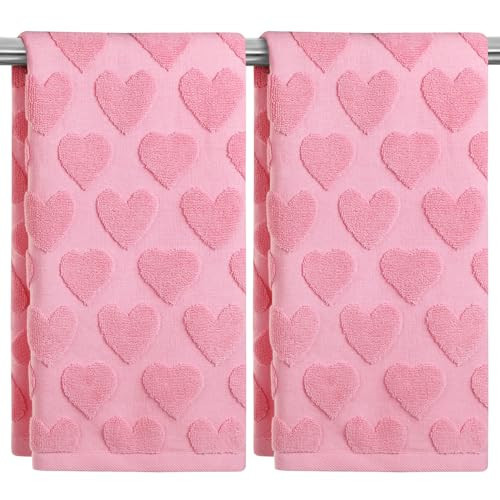 GreenPine 2 Pack Valentines Day Hand Towels Pink Heart Bathroom Decorative Towels Set Valentines Day Decorations for Drying, Cleaning, Cooking, Holiday 13.7'' x 29.5'' | Amazon (US)