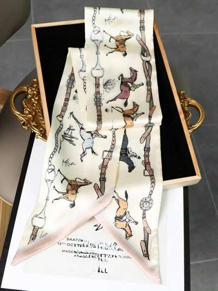 1pc Women's Decorative Long Neck Scarf, Spring/Summer/Autumn, Horse Knight Pattern And Multiple Uses, Lightweight & Artistic Hairband Bandana,Hair Band,Head Band Ideal For Dressing Up Your Look | SHEIN