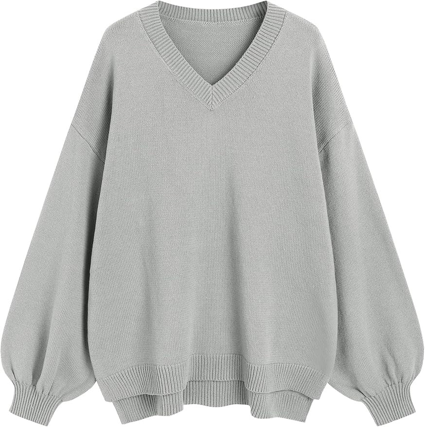 ZAFUL Women's Oversized Sweater 2025 Fall Casual V Neck Knit Side Slit Baggy Batwing Winter Long ... | Amazon (US)