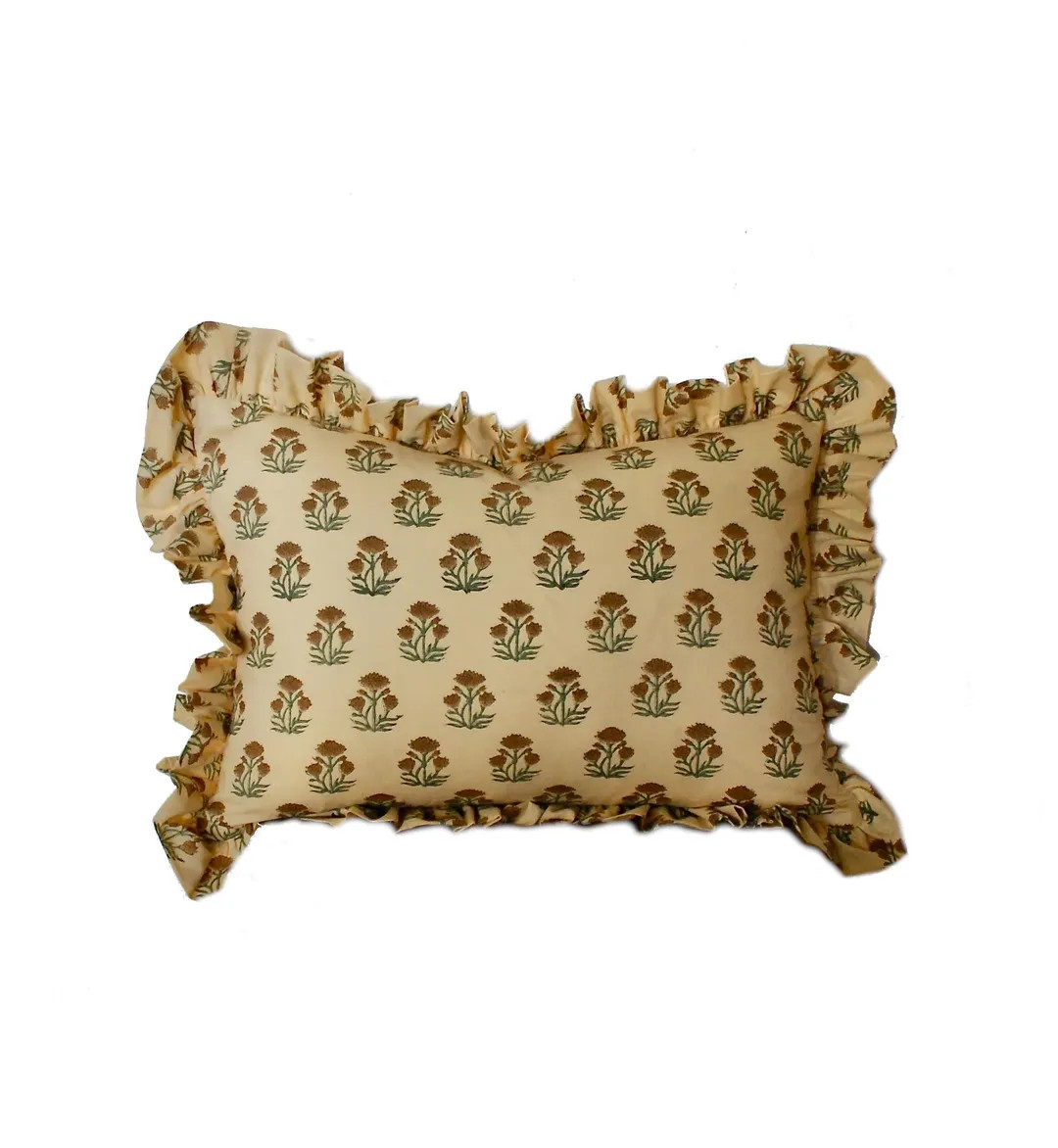 14x20 Lumbar Pillow, Gathered Edge, Modern Accent Pillow, Mid Century, Indian Block Print, Interi... | Etsy (US)