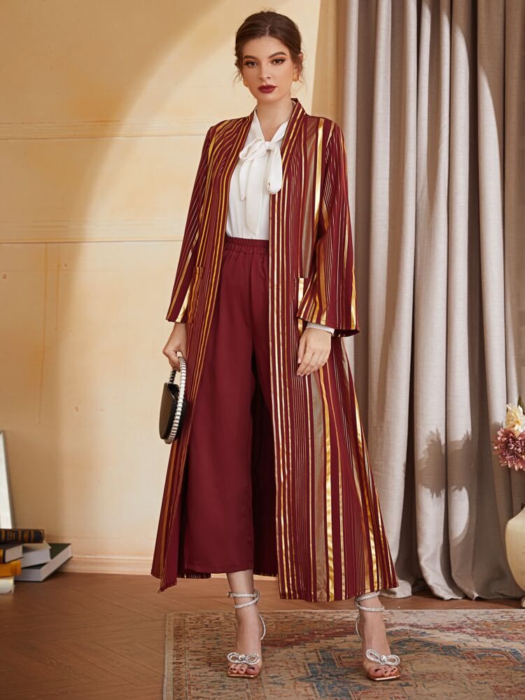 Stripe Pocket Front Abaya Set | SHEIN