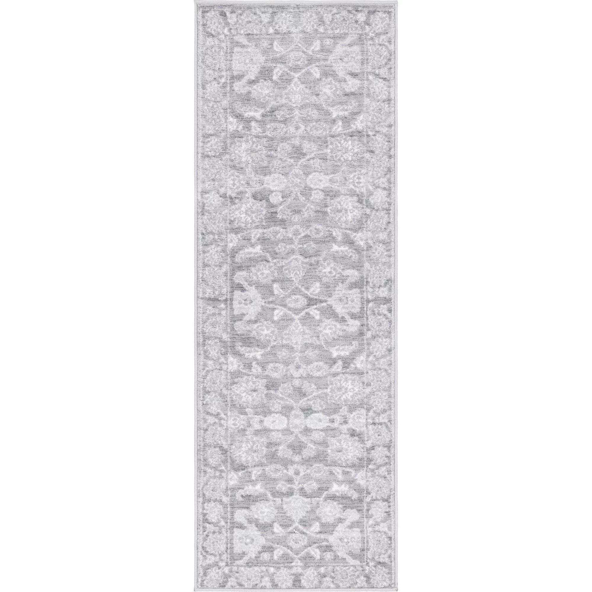 2' x 6' Gray and Ivory Traditional Floral Rectangular Rug Runner | Walmart (US)