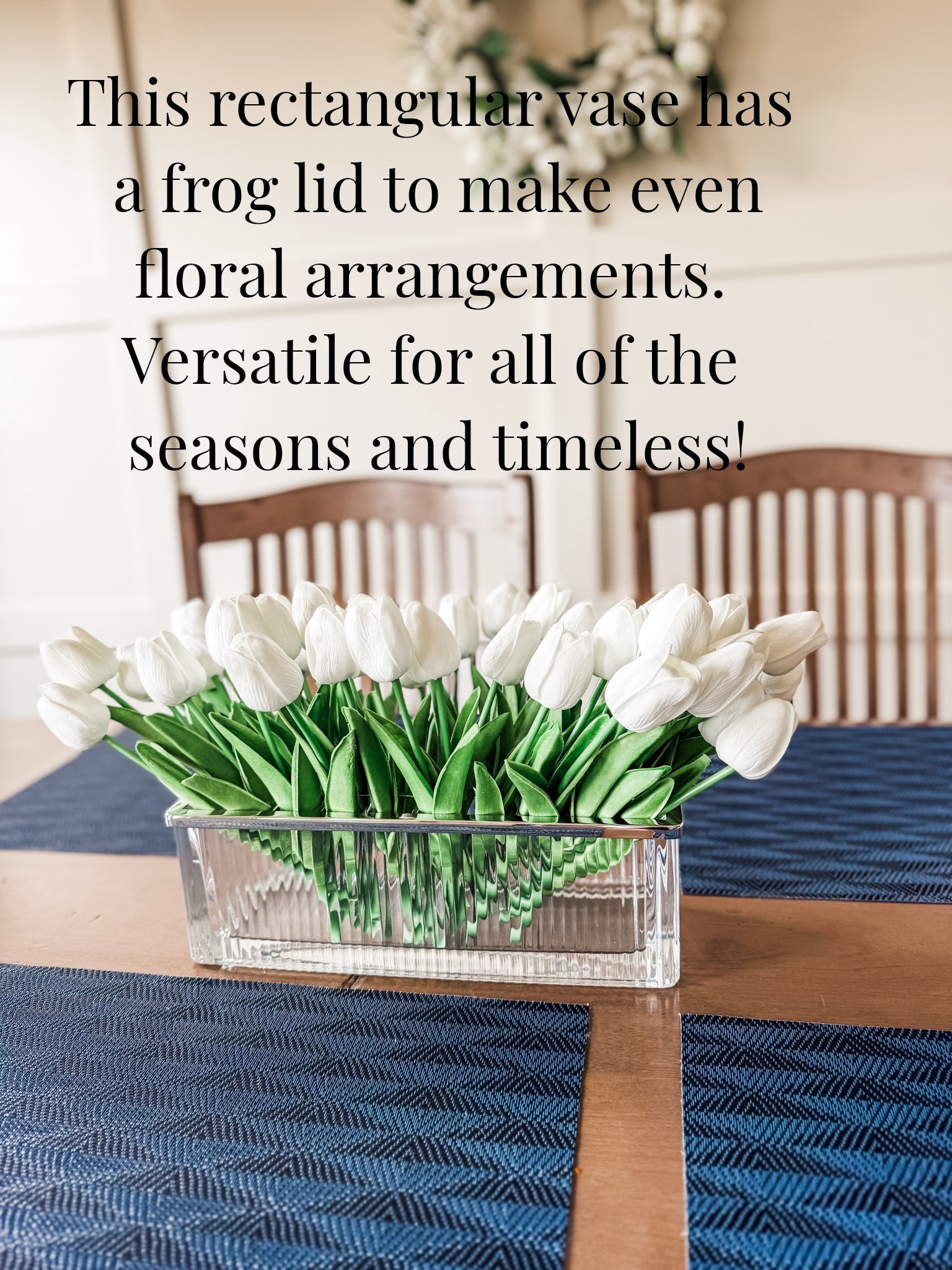 A rectangular vase with a removable grid to display floral arrangements! Found faux tulips at Home Goods, but I also have these exact ones from Amazon! @Williams-Sonoma 

Floral arrangements, florals, home decor, tulips, faux flowers 

#LTKHome