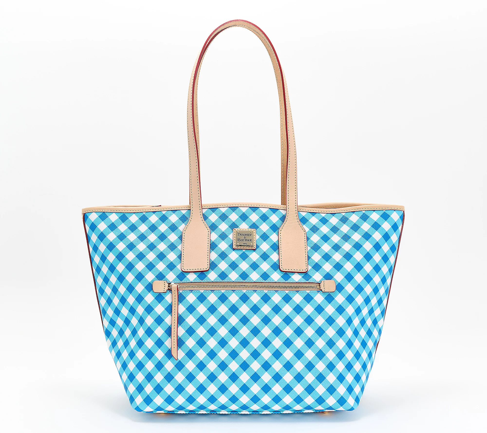 As Is Dooney & Bourke Coated Cotton Gingham Large Tote | QVC