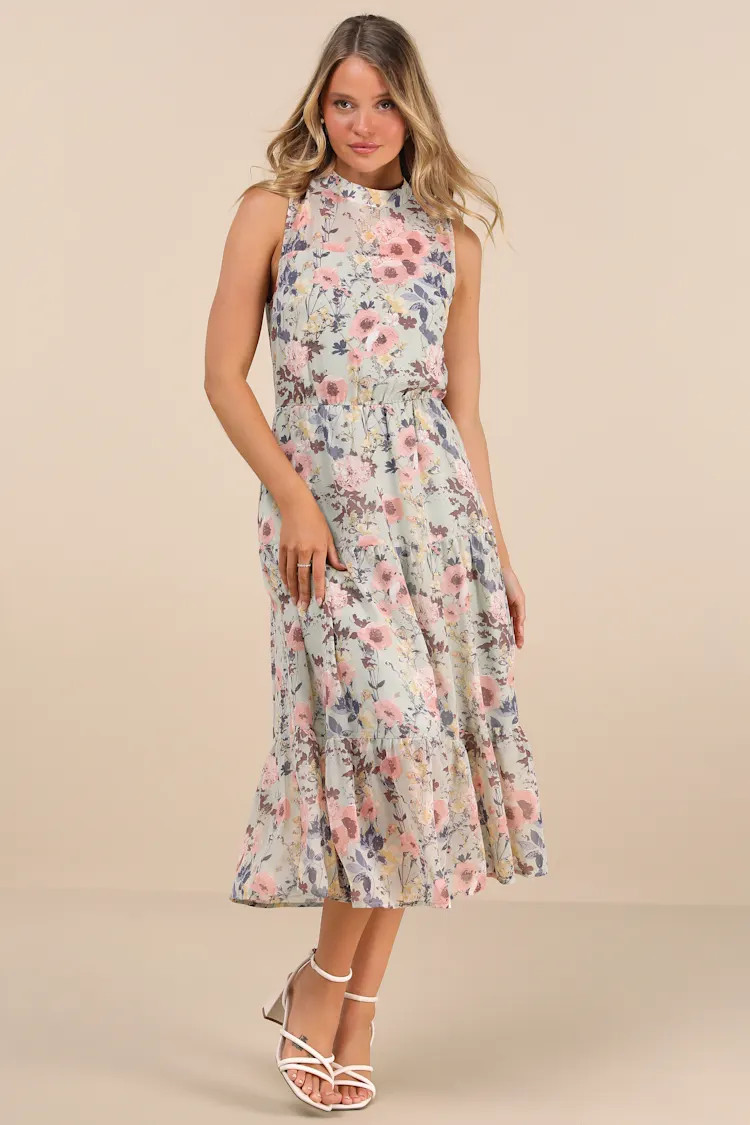 In My Dreams Sage Floral Print Midi Dress | Lulus