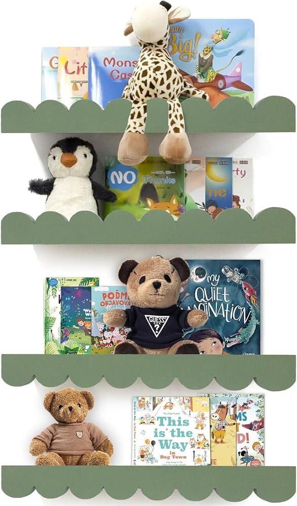 Scalloped Shelves for Nursery - Wall Book Shelves for Bedroom Kids, Nursery Bookshelf for Wall Se... | Amazon (US)