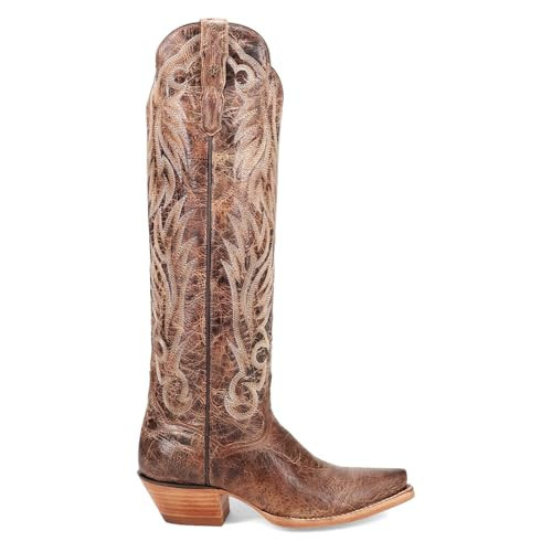 Dan Post Boots Womens Rustic Ridge Embroidered Bison Snip Toe Pull On Dress Boots Over the Knee Low Heel 1-2" - Brown - Size 7.5 M | Amazon (US)