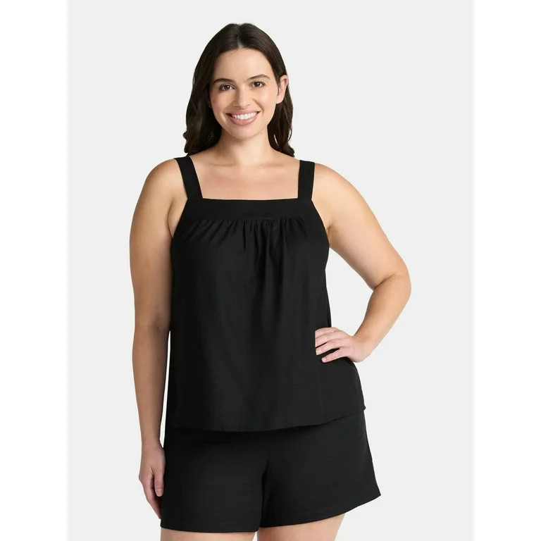 Time and Tru Women's Linen Blend Tank Top and Shorts Set, 2-Piece, Sizes XS-4X | Walmart (US)