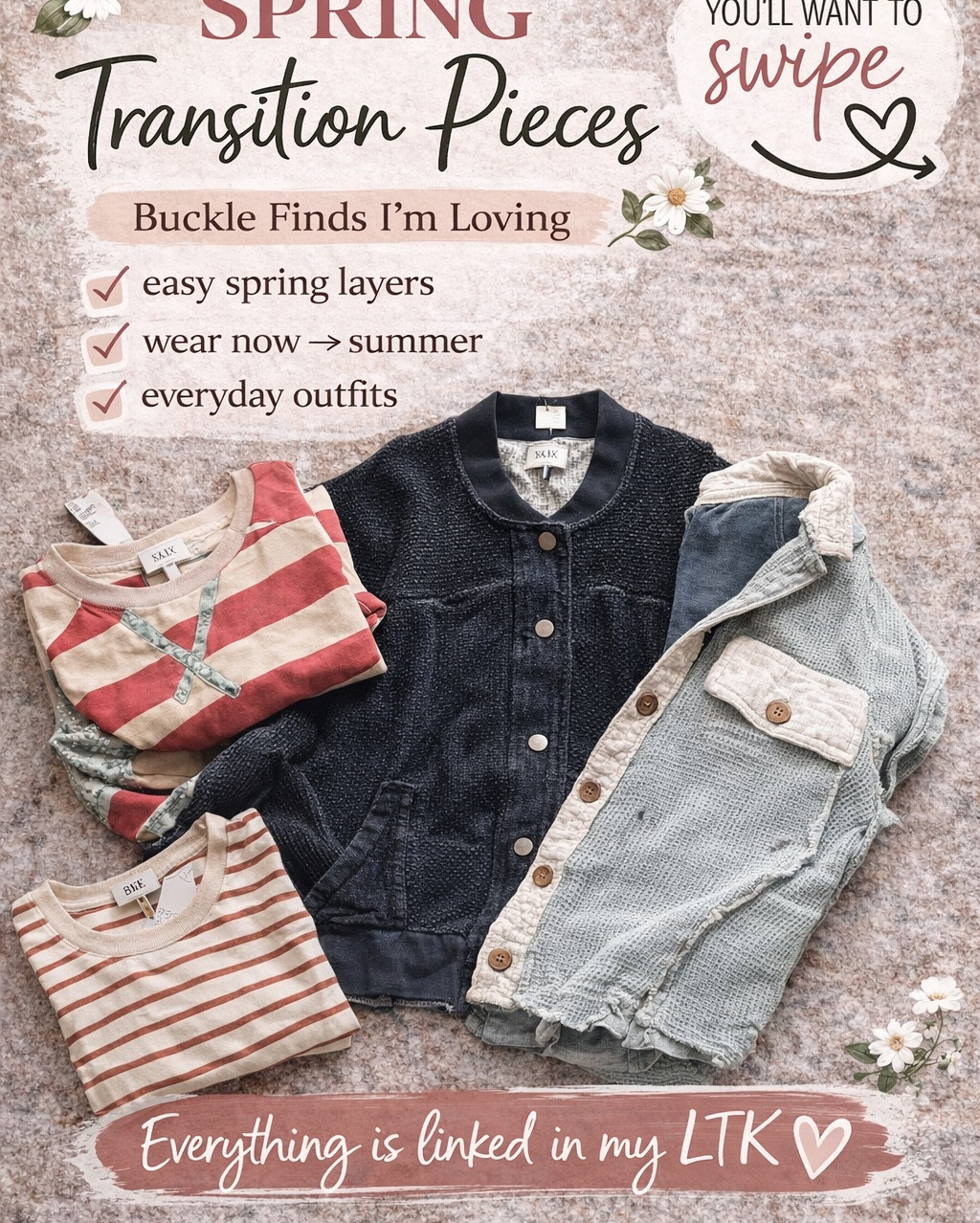 Spring transition pieces I’ll be reaching for on repeat 🌿

These Buckle finds are perfect for layering now and wearing straight into warmer days. The textures, stripes, and easy layers make them so versatile.

Everything is linked in my LTK 🤍

Which one is your favorite?
1️⃣ striped tee
2️⃣ green shacket
3️⃣ black cardigan
4️⃣ striped pullover


#LTKootd #LTKU #LTKSeasonal