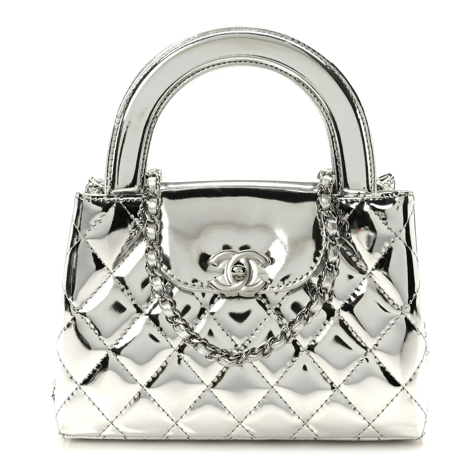 Mirror Calfskin Metallic Calfskin Quilted Nano Kelly Shopper Silvery | FASHIONPHILE (US)
