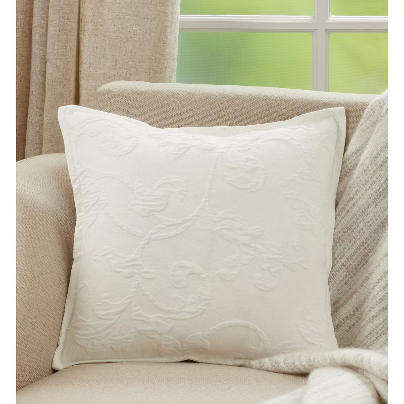 Saro Lifestyle Floral Pillow - Poly Filled, 17" Square, White | Target