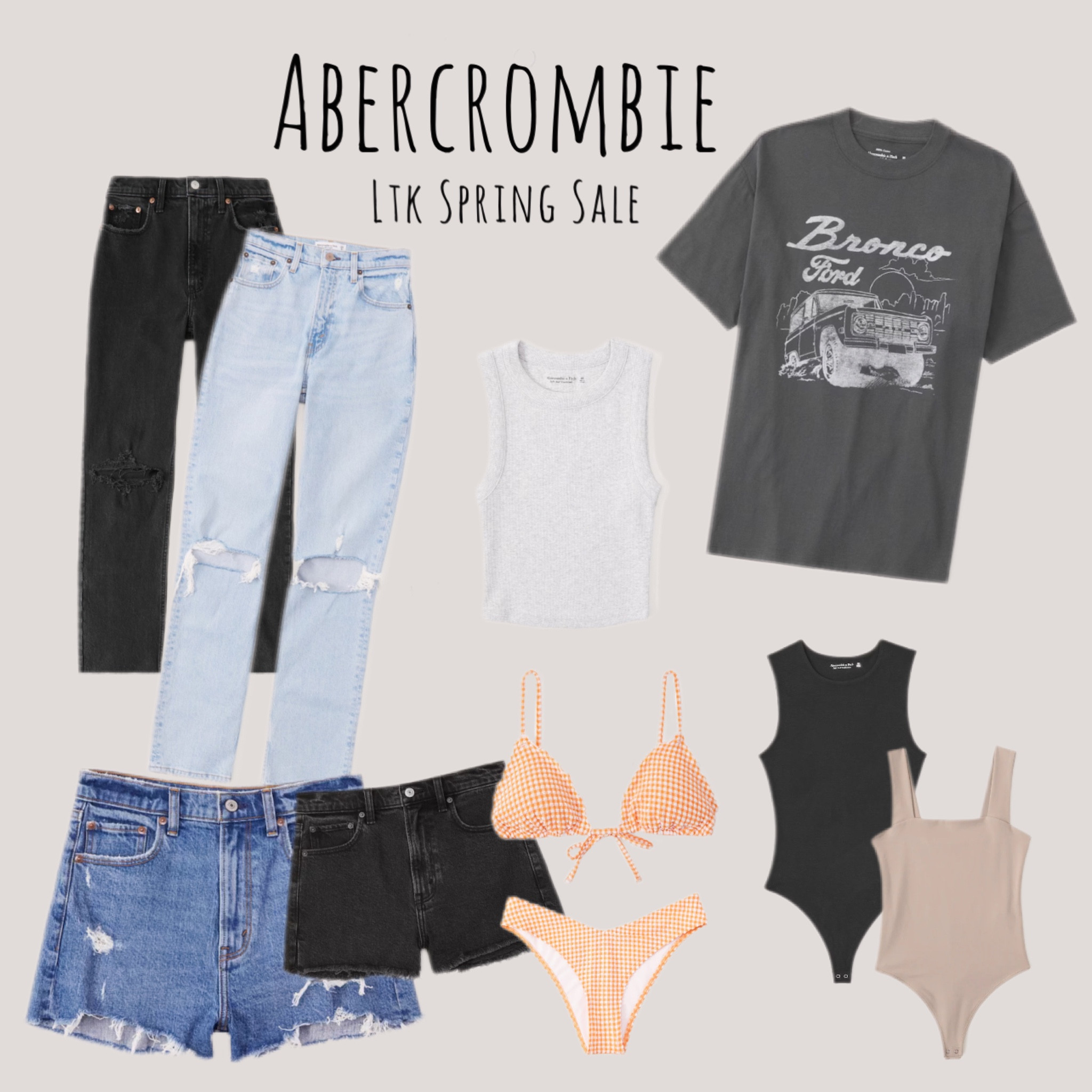 My Abercrombie LTK spring sale picks! I have both mom denim shorts and both 90s straight leg jeans they are my go to! 
They have the best bodysuits and love the bikini! Bronco shirt is a must have! 

#LTKstyletip #LTKsalealert #LTKSale