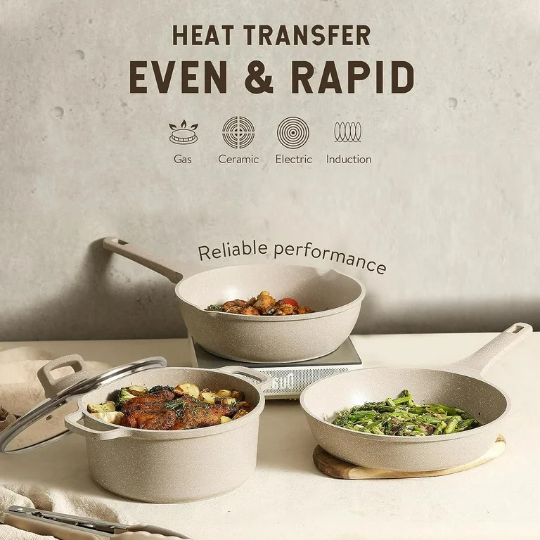 Carote Nonstick Pots and Pans Set, 13 Pcs Induction Kitchen Cookware Sets(Taupe Granite) | Walmart (US)