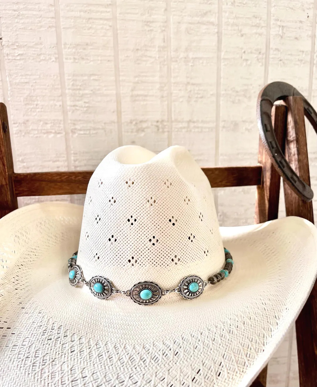 Western Hat Band Handmade Cowboy Hat Band With Turquoise and Faux Navajo Pearls and Silver Pendan... | Etsy (US)