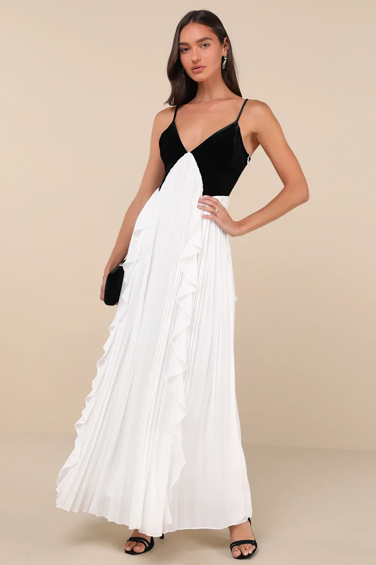 Envied Glamour Black and White Pleated Backless Maxi Dress | Lulus