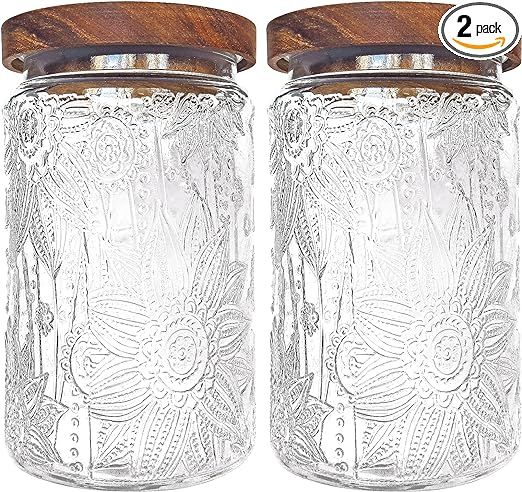LODIKE 35oz/1000ml Glass Storage Jars with Nature Wood Lids, Airtight Food Storage Containers for... | Amazon (US)