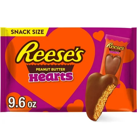 Reese's Milk Chocolate Snack Size Peanut Butter Hearts Valentine's Candy, Bag 9.6 oz | Walmart (US)