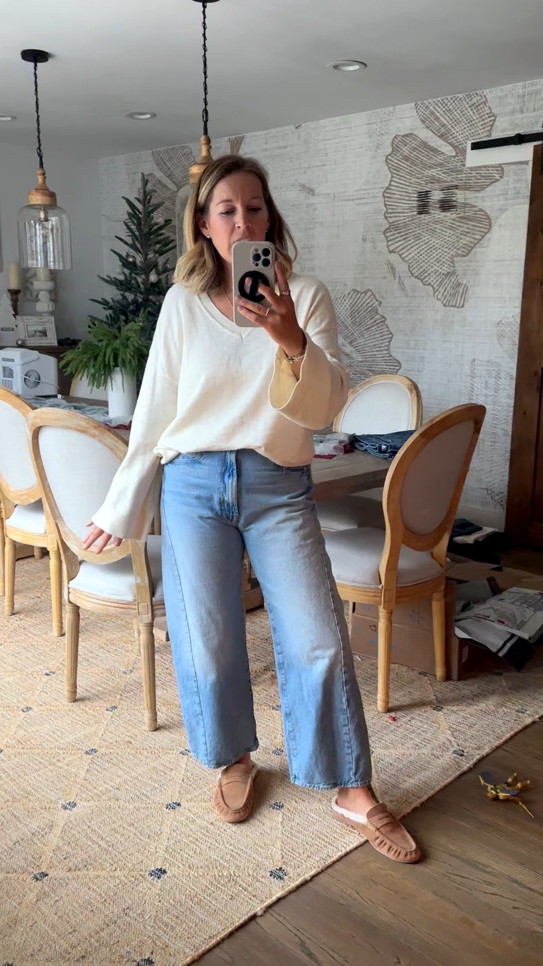 Love a simple and classic neutral outfit. This one was comfy, cute and cozy for walking around in the colder weather. These shoes are a 10/10. Medium sweater; lighter weight. Soft. Love the sleeves. Jeans are a 30 and def still snug. No stretch at all and they don’t stretch out. I’m obsessed with the wash  Shoes are my true size 8. 
TIP** the jeans link closet to the sweater, has the jeans for $50 off! The others are the same but full price and I of course linked a similar wash/style in related/similar products that’s more affordable ..But they’re not barrel. 

#LTKdayinmylife #LTKootd #LTKMidsize