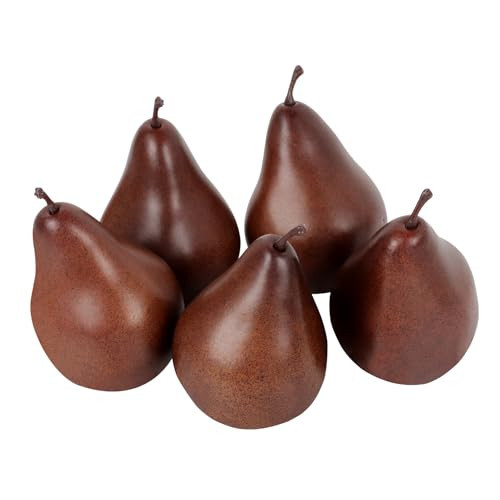 Lovmeety 5Pcs Fake Pears Artificial Fruits Vivid Brown Pear Decorative Simulation Pear Fruits Faux Lifelike Pears Fruit for Kitchen Party Home Office Table Centerpieces Supermarket Decoration | Amazon (US)